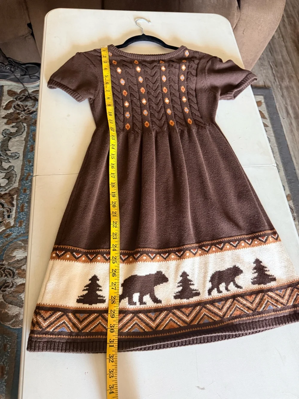 Girls Intarsia Bear Sweater Dress - Montana Mountain - Brown.  Size 12